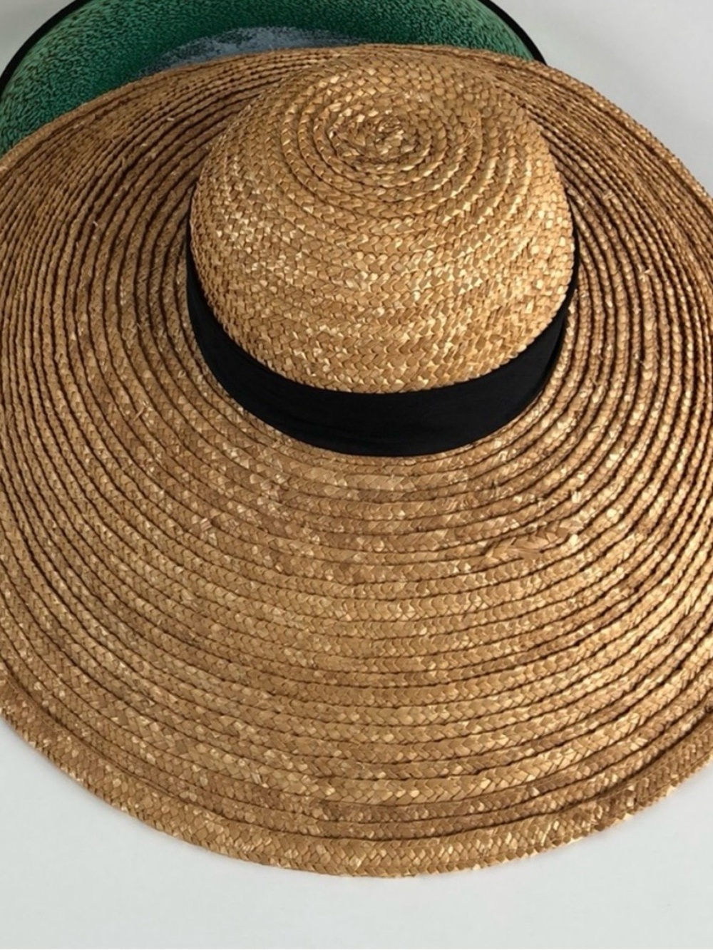 Wide-Brim Straw Sun Hat with Black Band